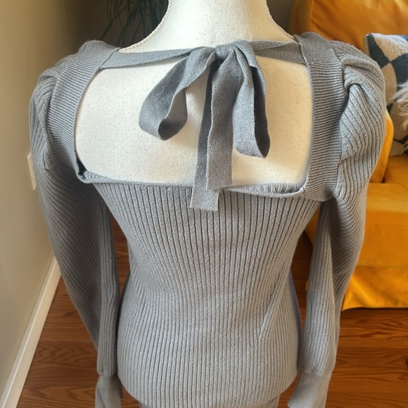 House of Harlow 1960 Dune Blue Knit Ribbed Long Sleeve Square Neck Dress Sz Med - Picture 5 of 10